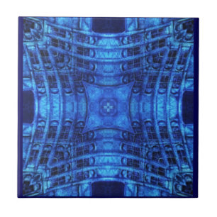 Azulejo Arte geométrico abstracto azul eléctrico brillan
