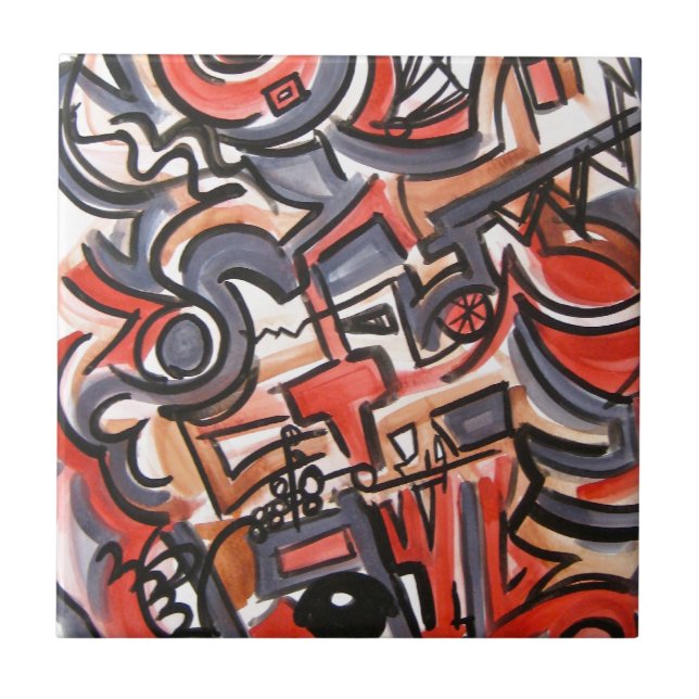 Azulejo Arte geométrico abstracto pintado Tensión-Mano (Frente)