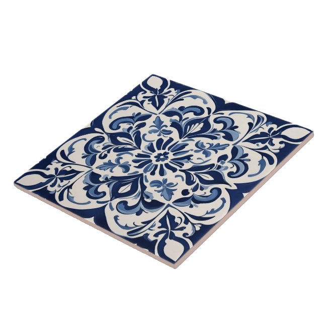 Azulejo Arte geométrico clásico azul y blanco (Lado)