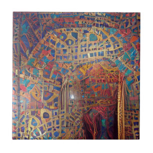 Azulejo Arte geométrico de color turquesa de mosaico rojo 