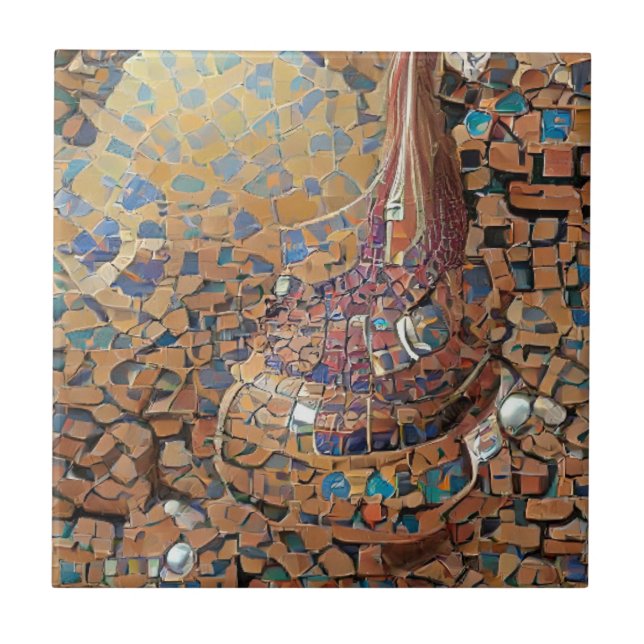 Azulejo Arte geométrico de mosaico amarillo marrón marroqu (Frente)