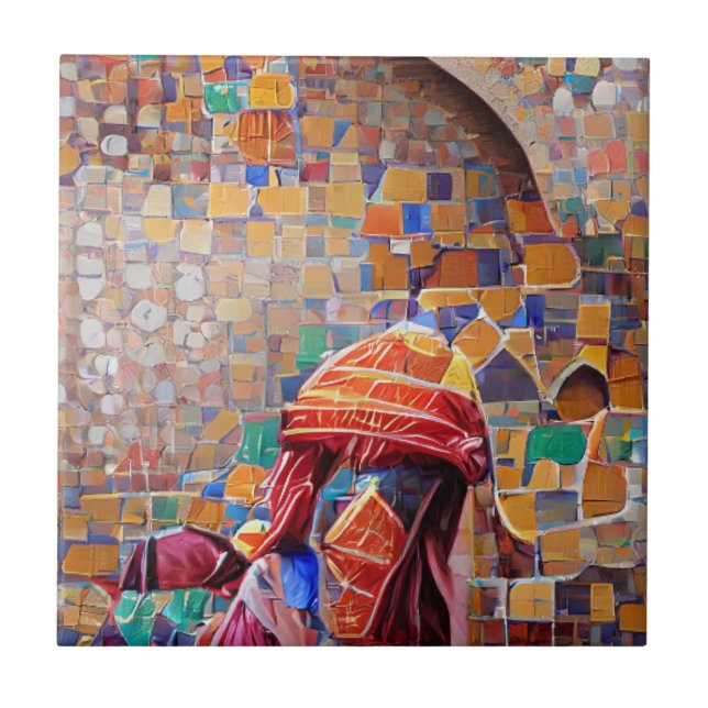 Azulejo Arte geométrico de mosaico marroquí multicolor (Frente)