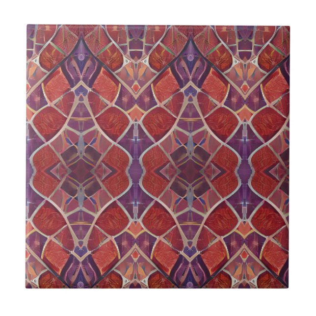 Azulejo Arte geométrico de mosaico rojo violeta turquesa (Frente)