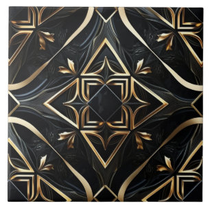 Azulejo Arte geométrico moderno - Negro y dorado abstracto