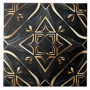 Azulejo Arte geométrico moderno - Negro y dorado abstracto
