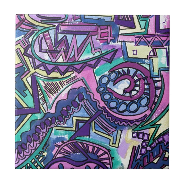 Azulejo Arte Geométrico Moderno Pintado A Mano Libre (Frente)