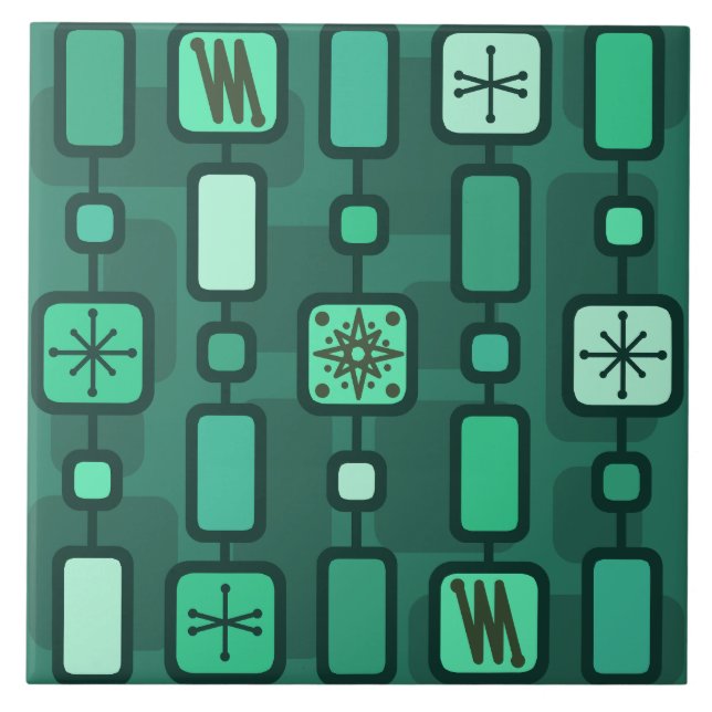 Azulejo Arte geométrico retro atómico Verde azulado (Frente)