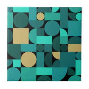 Azulejo Arte geométrico retro oro Verde azulado