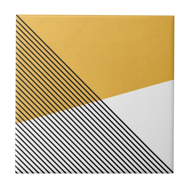 Azulejo Arte geométrico simple negro, blanco y amarillo (Frente)