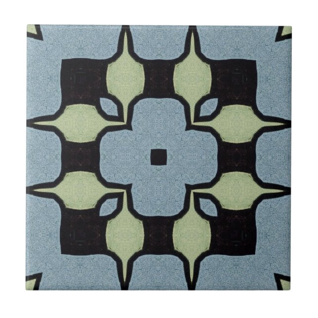 Azulejo Arte geométrico verde azul vintage (Frente)
