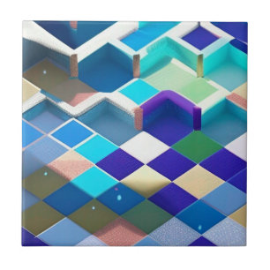 Azulejo arte geométrico verde púrpura azul cuadrado 3D