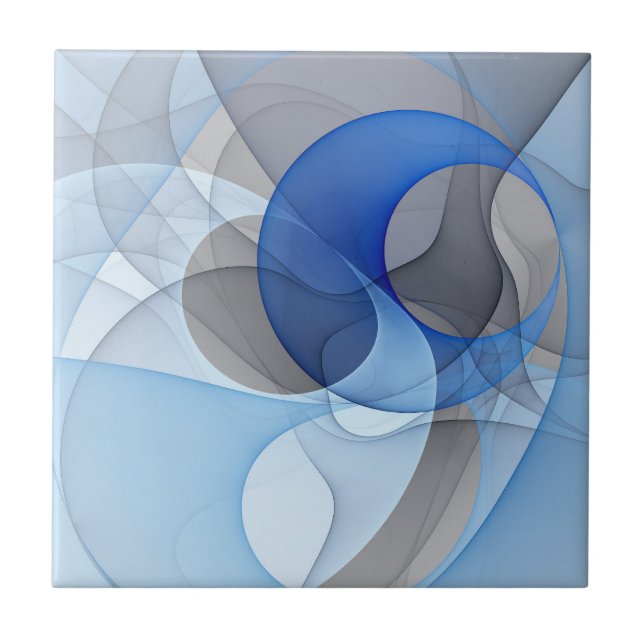 Azulejo Arte gráfico fractal abstracto azul gris moderno (Frente)