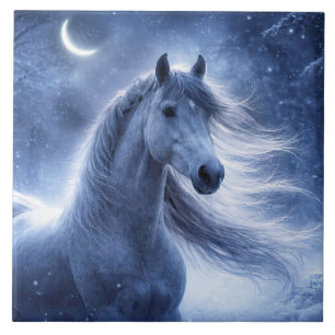 Azulejo Arte Hermoso de Caballo y Luna Creciente