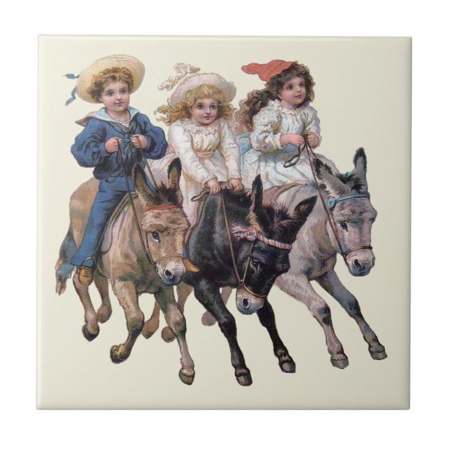 Azulejo Arte infantil de caballo pony antiguo (Frente)