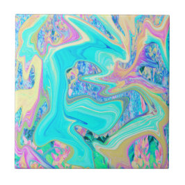 Azulejo Arte líquido azul acuático retro en hortensias abs