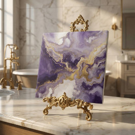 Azulejo Arte Líquido Metálico Púrpura y Mármol Ágata Dorad
