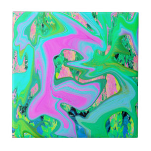 Azulejo Arte líquido rosa retro y azul claro en hortensia