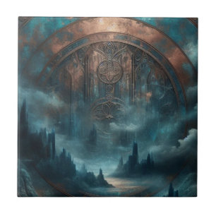 Azulejo Arte Místico Gótico Steampunk - Pátina de Cobre Az