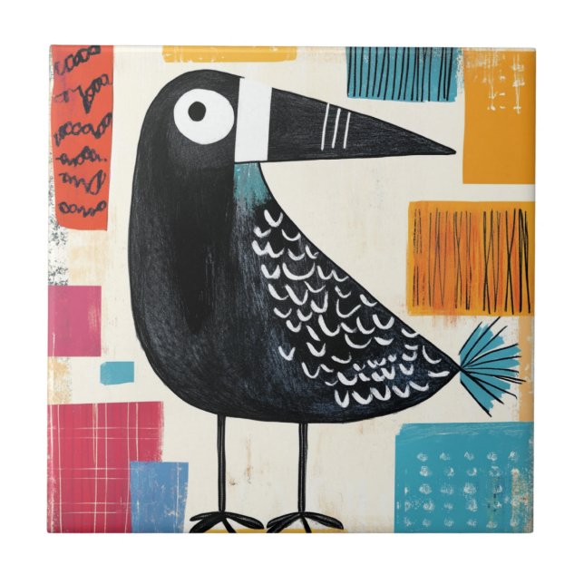 Azulejo Arte moderno de pájaro negro (Frente)