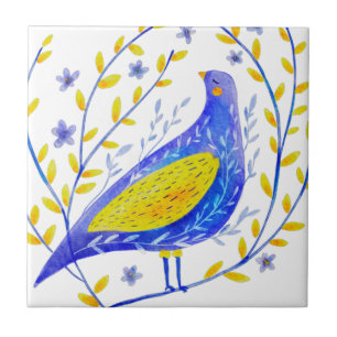 Azulejo Arte moderno de pájaros azules y amarillos en acua