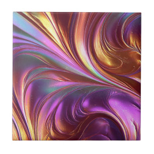 Azulejo Arte moderno dorado púrpura remolino abstracto vív