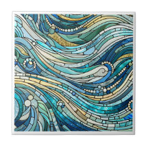 Arte Mosaico Verde Turquesa Mar de Olas