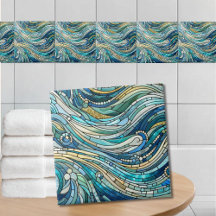 Arte Mosaico Verde Turquesa Mar de Olas