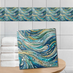 Azulejo Arte Mosaico Verde Turquesa Mar de Olas