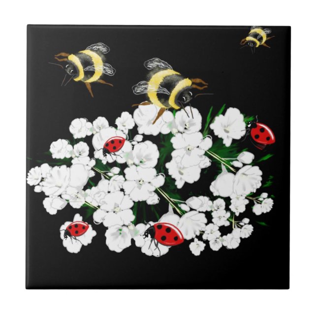 Azulejo Arte natural de BEES y Ladybugs (Frente)