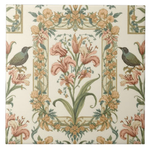 Azulejo Arte Nouveau Botánico de Lirio Vintage Romántico