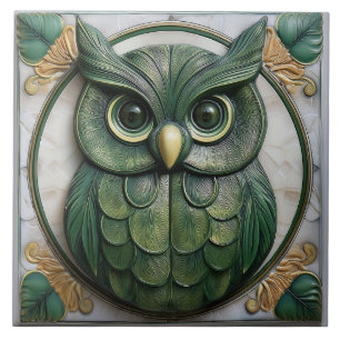 Azulejo Arte Nouveau Búho relieve falso verde biófilo
