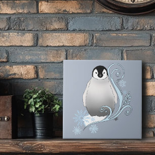 Azulejo Arte Nouveau de pingüino invernal caprichoso copos