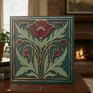 Azulejo Arte Nouveau envejecido Floral Amapola Malhumorada