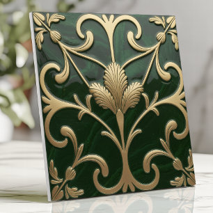 Azulejo Arte Nouveau floral esmeralda y oro