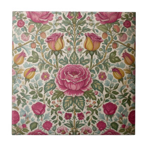 Azulejo Arte Nouveau floral rosa Vintage William Morris