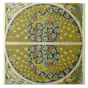 Azulejo Arte Nouveau Floral Verde Salvia Pavo Real Antiguo