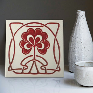 Azulejo Arte Nouveau Flores Corazones Decoración Vintage W