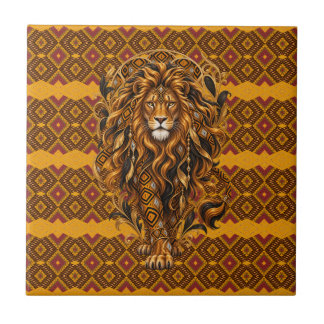 Azulejo Arte Nouveau geométrico de lujo del león africano