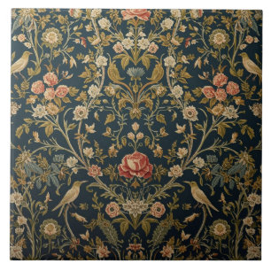 Azulejo Arte Nuevo Elegante Floral Pájaro Botánico Antiguo