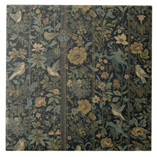 Azulejo Arte Nuevo Elegante Floral Pájaro Botánico Vintage