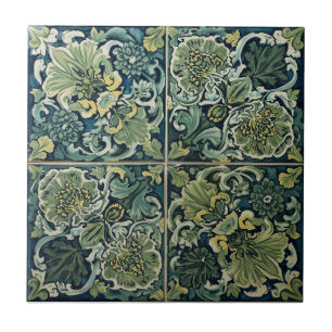 Azulejo arte nuevo William Morris Algas Floral Vintage