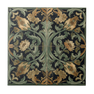 Azulejo arte nuevo William Morris Algas Floral Vintage