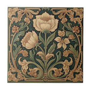 Azulejo arte nuevo William Morris Seaweed Floral Vintage