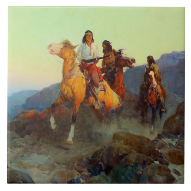 Azulejo Arte occidental de Frank Tenney Johnson “Renegado  (Frente)