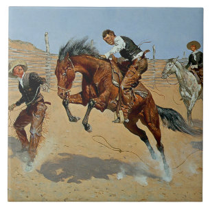 Azulejo Arte occidental de Frederick Remington "Turn Him L