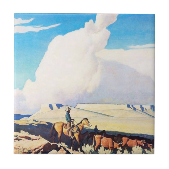 Azulejo Arte occidental de "Open Range" por Maynard Dixon (Frente)