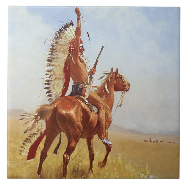 Azulejo Arte Occidental “Defiance” de Frederic Remington (Frente)