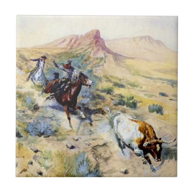 Azulejo Arte occidental “The Quitter” de Charles M Russell (Frente)