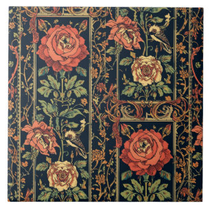 Azulejo Arte ornado Art Nouveau botánico vintage rosa pája