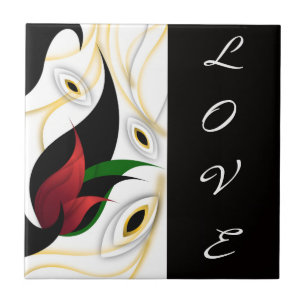Azulejo Arte ornamental abstracto negro, dorado, rojo y ve
